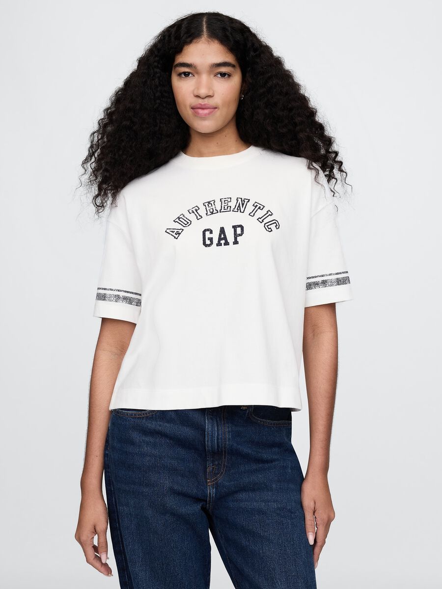 T-shirt corta in cotone bianco Gap Donna_0
