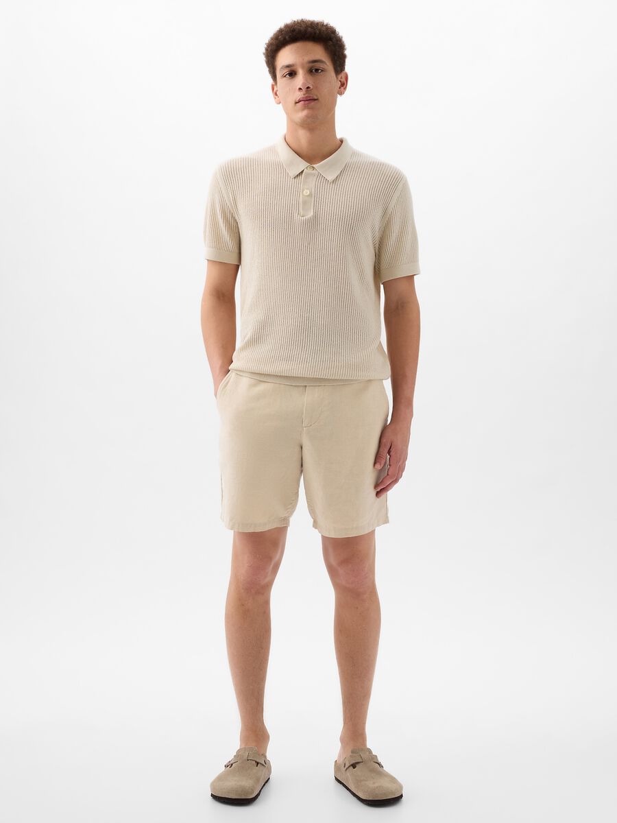 Relaxed-fit Bermuda shorts in cotton and linen Man_0