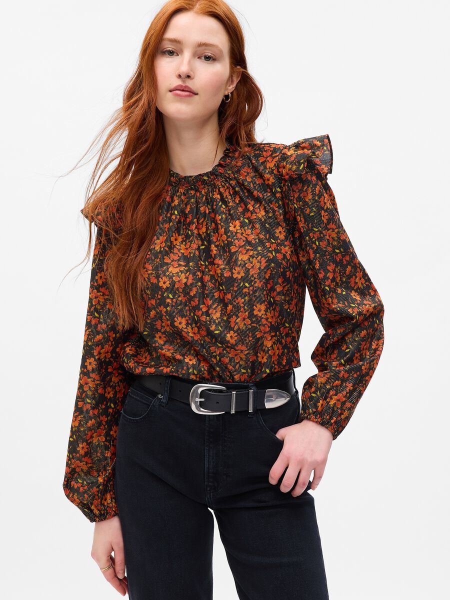 Floral blouse in lurex with flounce Woman_0