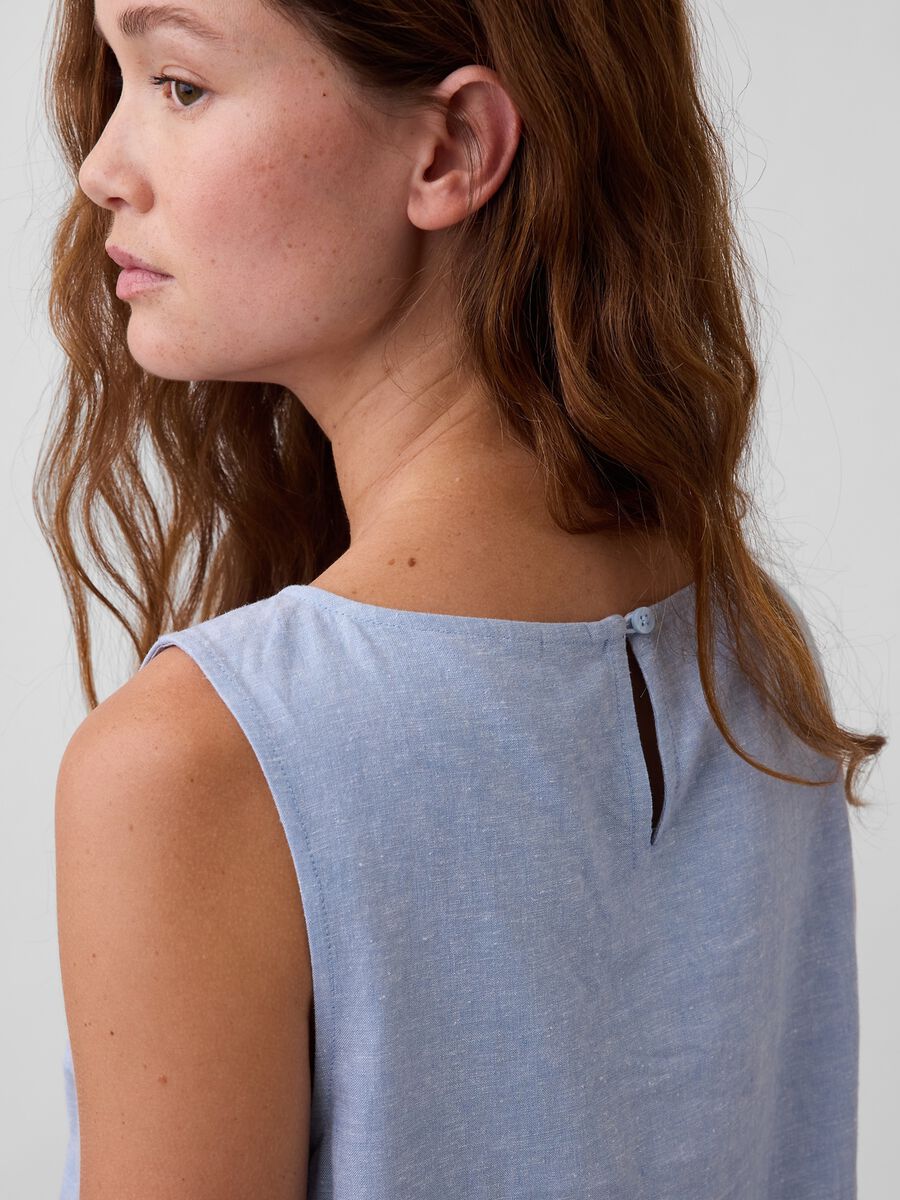 Top smanicato in misto lino Donna_3