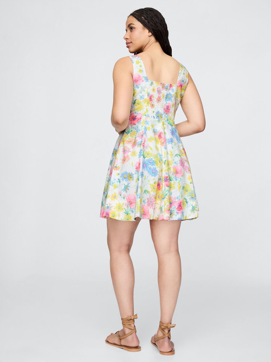 Vestito corto a fiori multicolor in lino e viscosa Donna_4