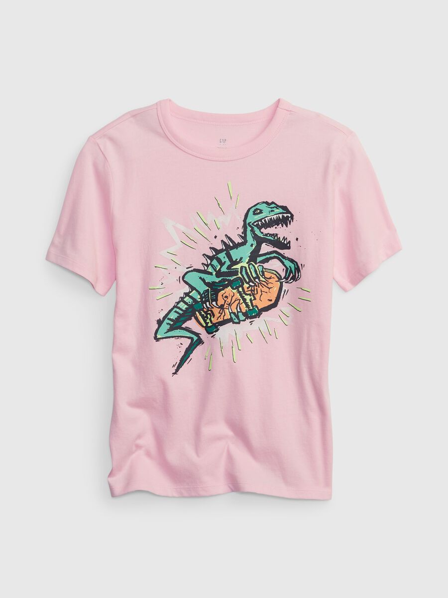 T-shirt in cotone bio con stampa dinosauro Bambino_0