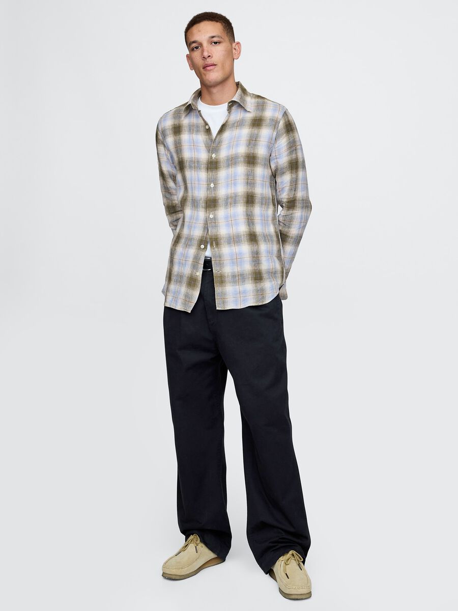 Camicia a quadri verde e azzurra in misto cotone Man_1
