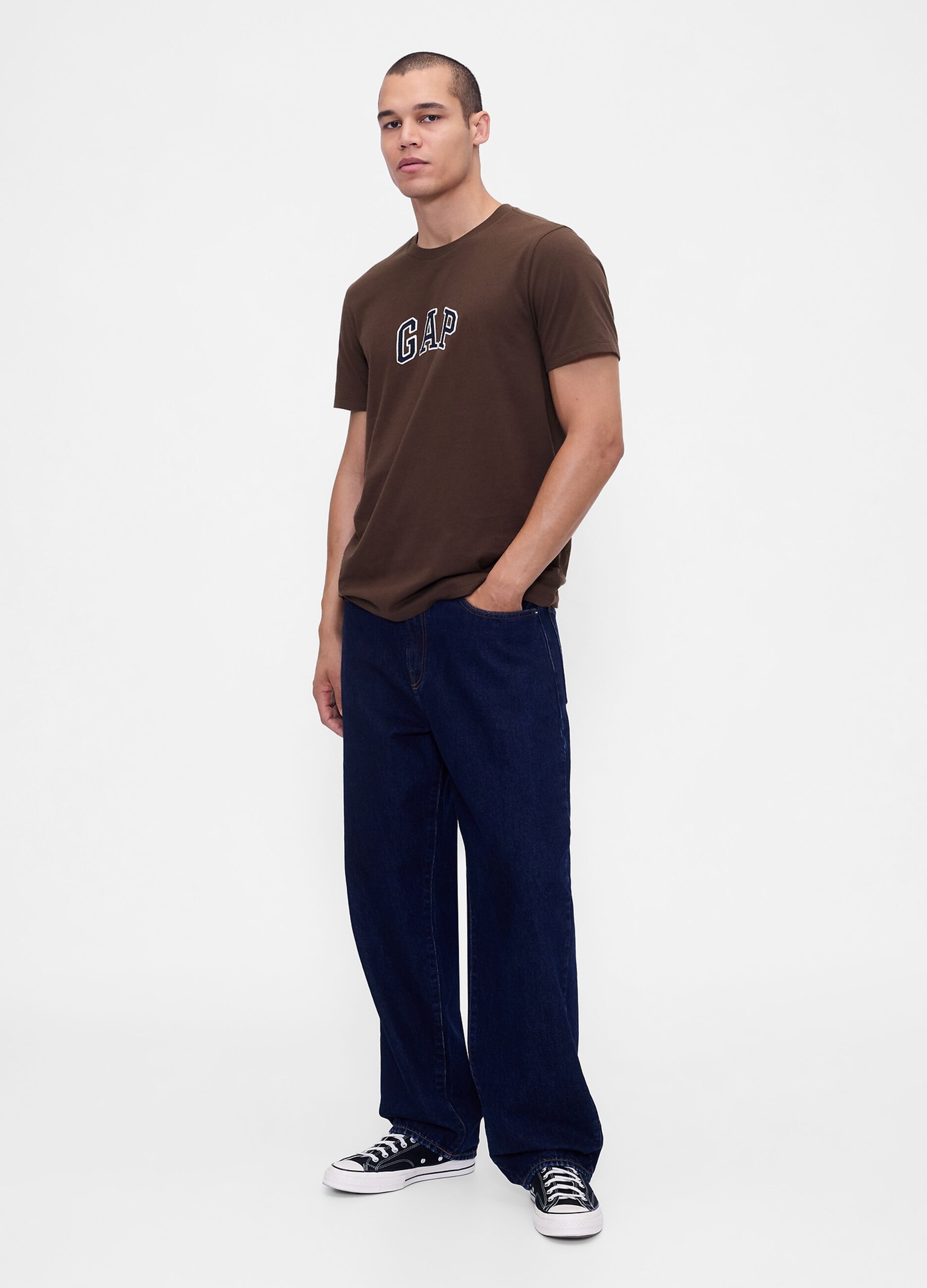 T-shirt marrone in cotone a maniche corte_2