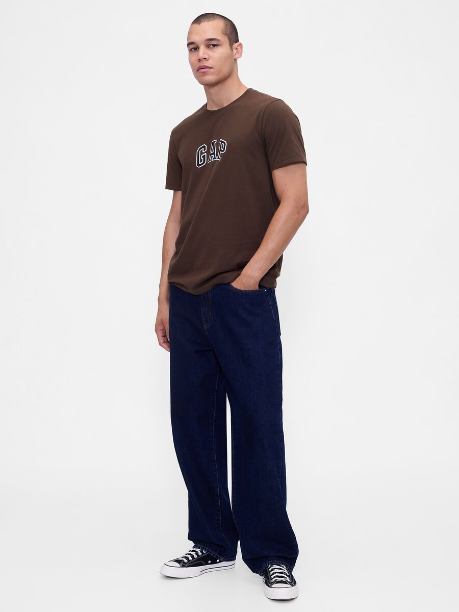 T-shirt marrone in cotone a maniche corte Uomo_2