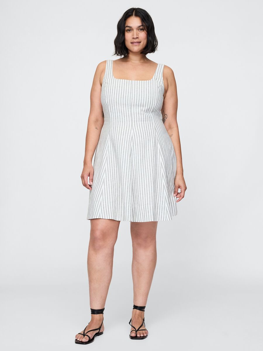 Vestito a righe bianco e grigio in lino e viscosa Donna_3