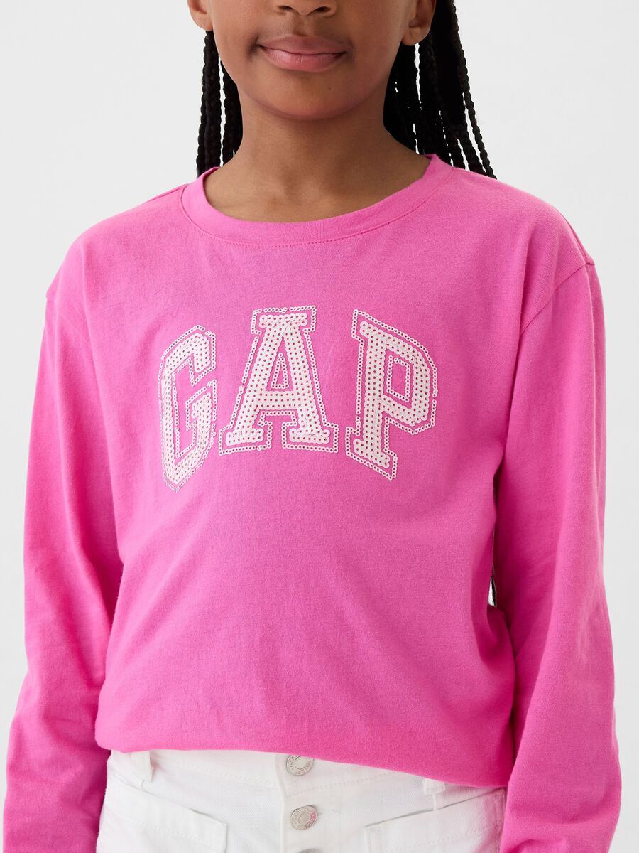 T-shirt con logo in micro paillettes Bambina_2