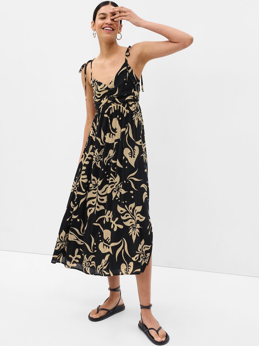 Empire-style midi dress with floral print Woman_0