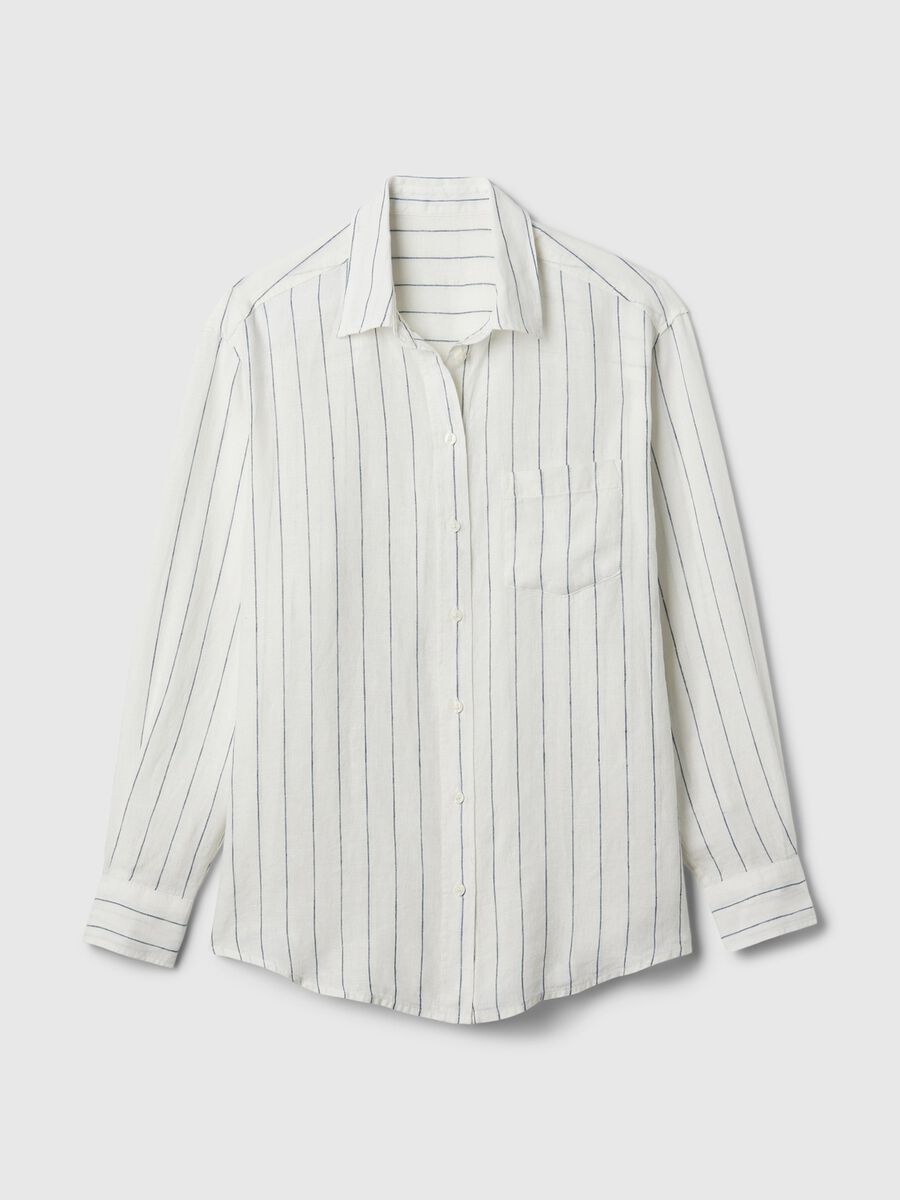 Camicia oversize in lino con tasca Donna_3