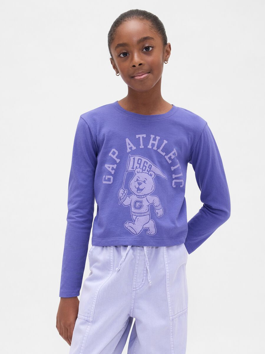 Maglietta viola a maniche lunghe in cotone Bambina_0