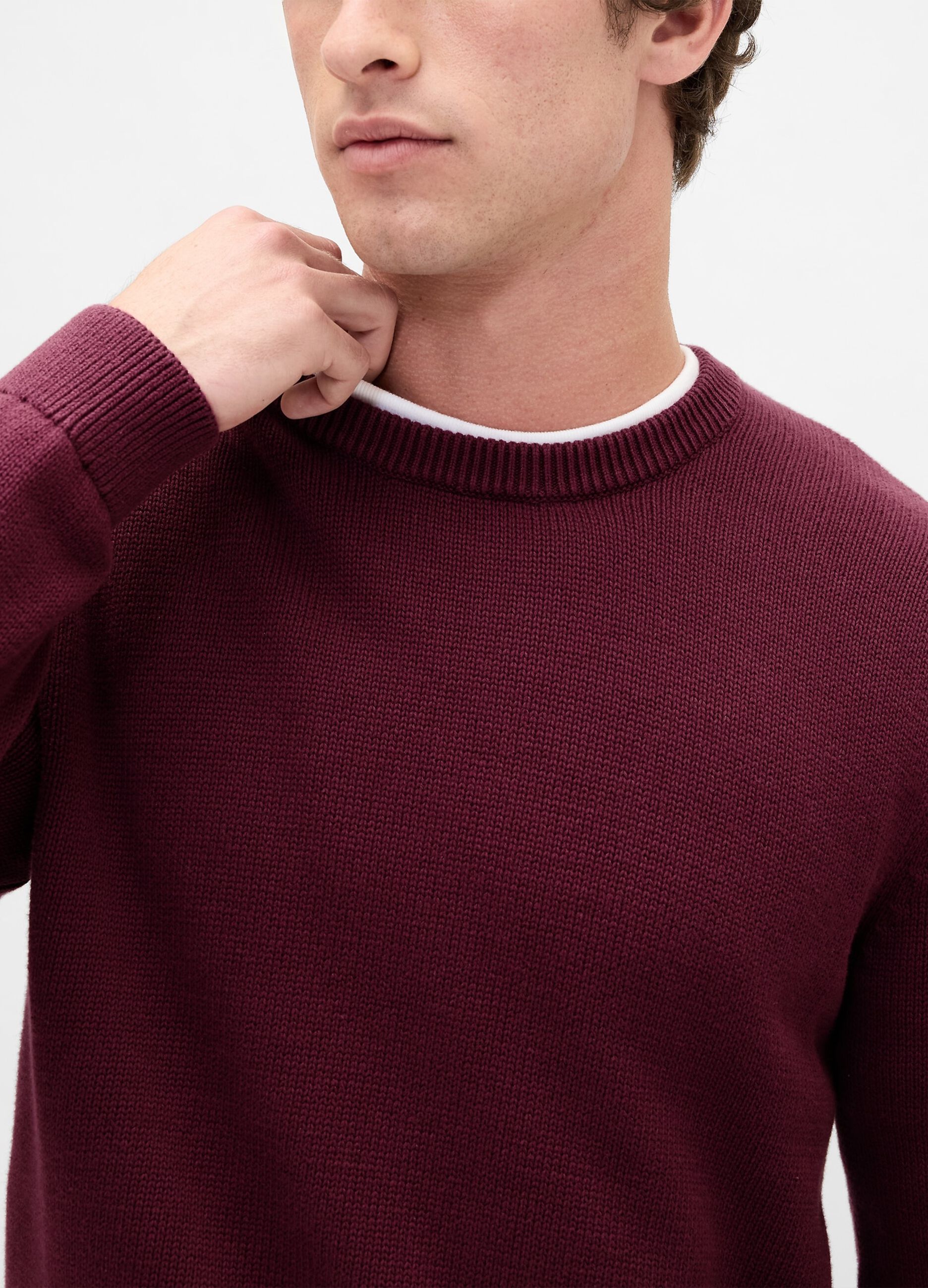 Maglione girocollo bordeaux in puro cotone