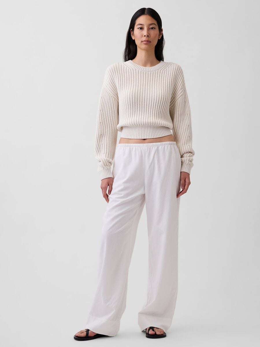 Pantaloni palazzo in misto lino Donna_4