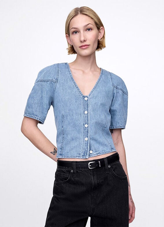 Blusa denim in puro cotone 