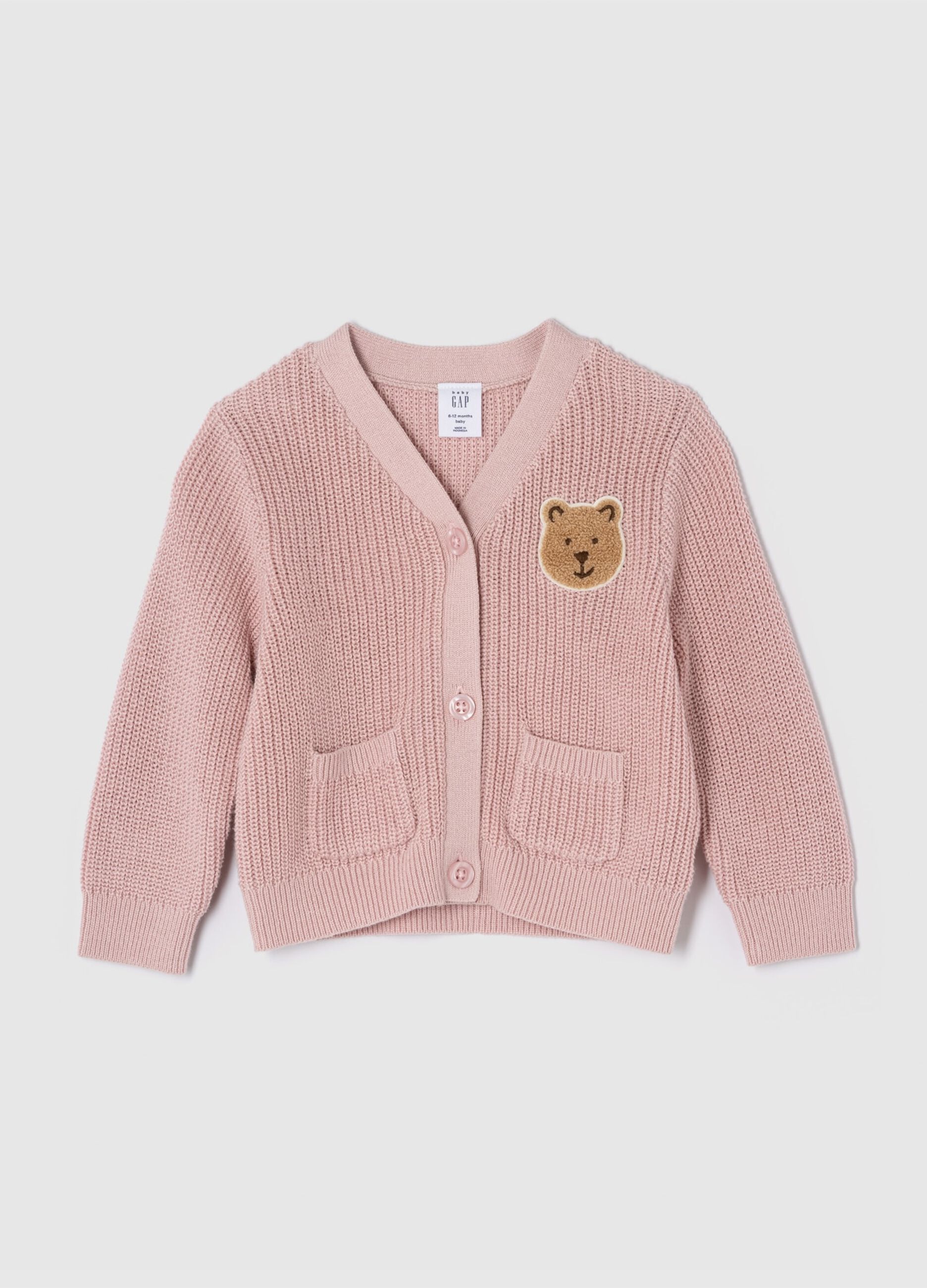 Pullover con scollo a V e patch orsetto bouclé