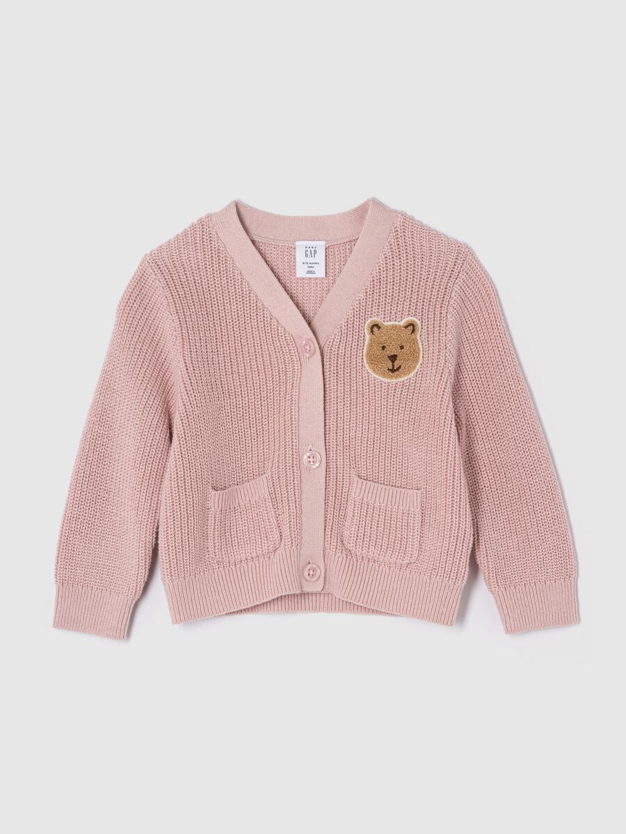 Pullover con scollo a V e patch orsetto bouclé Neonato_0