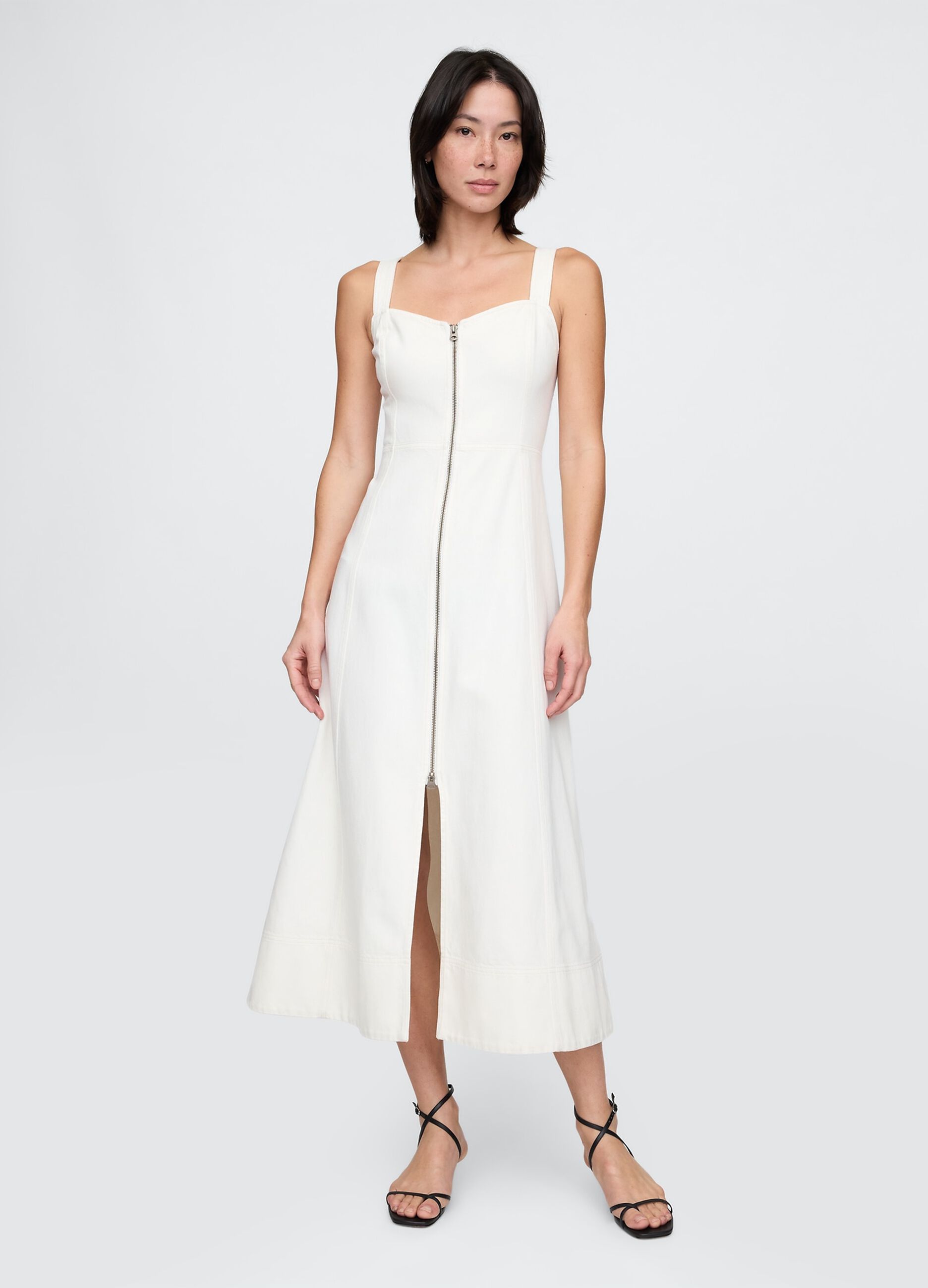Abito lungo bianco con zip frontale