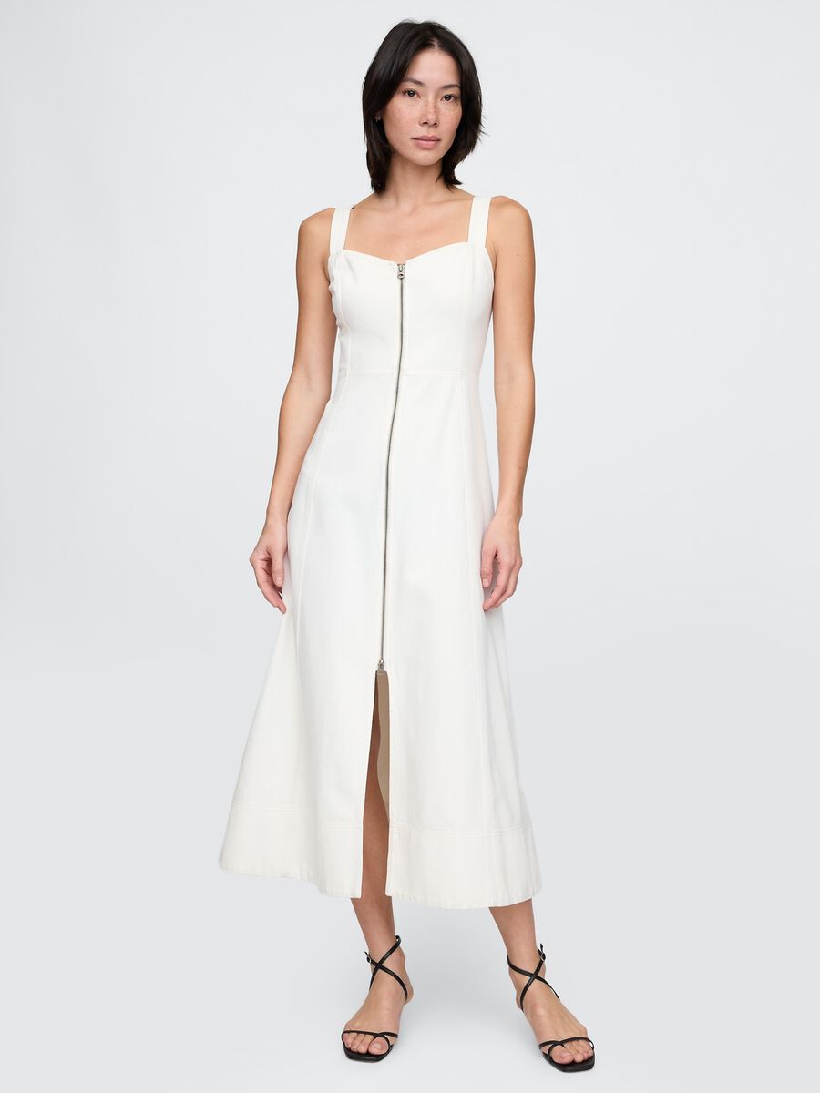 Abito lungo bianco con zip frontale Donna_0