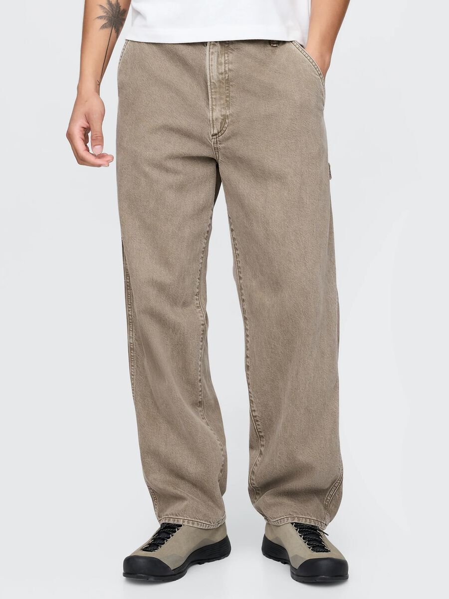 Jeans workwear a gamba larga beige Uomo_1