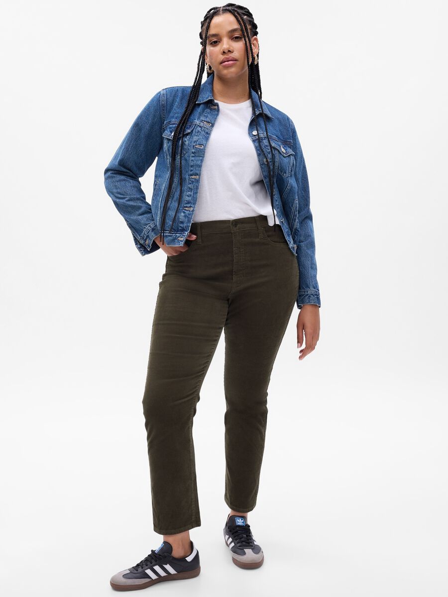 Pantaloni slim fit a vita alta in corduroy Donna_3