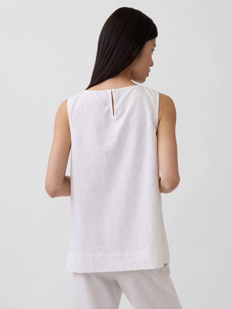 Top smanicato in misto lino Donna_1