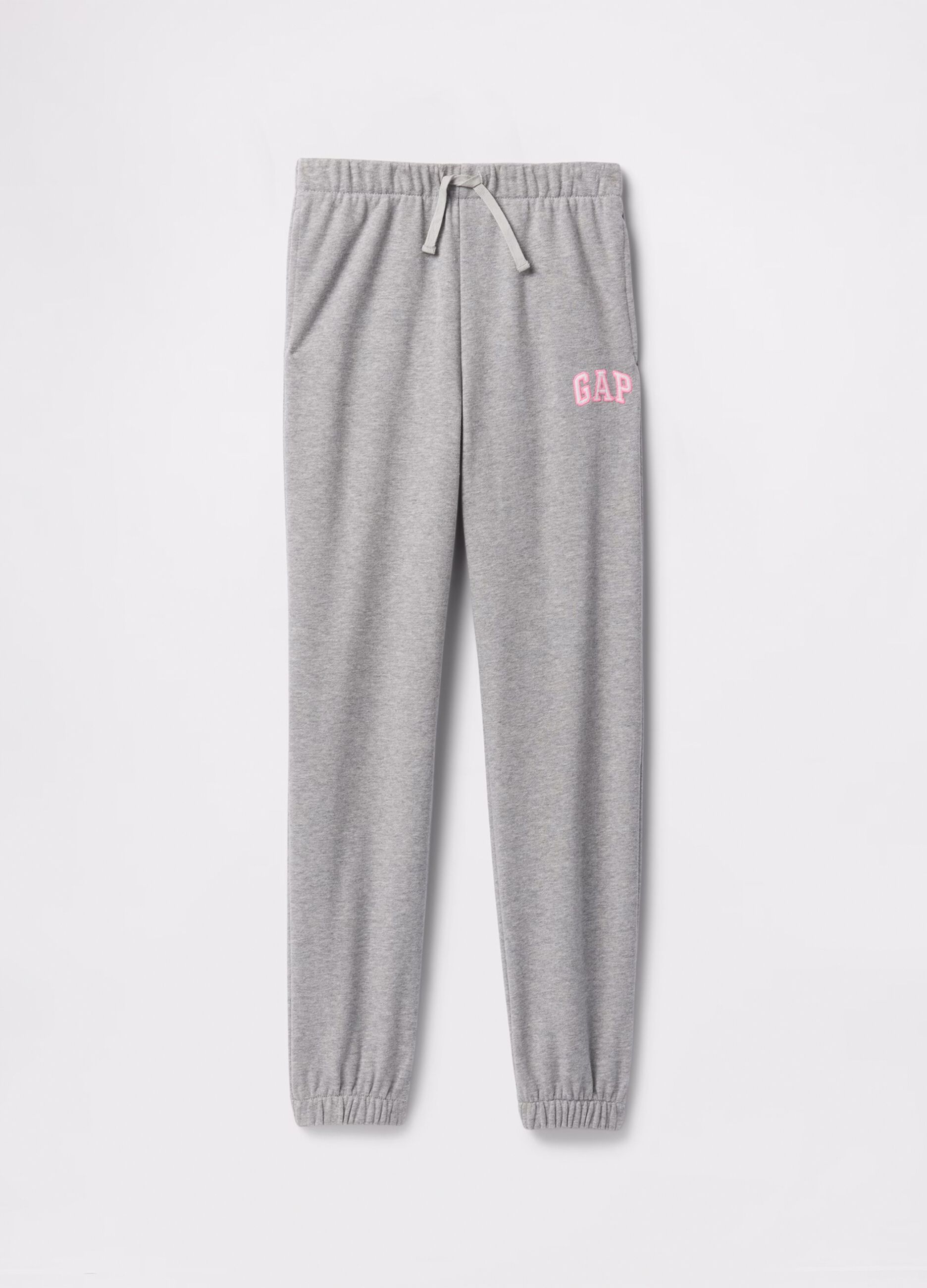 Joggers grigio con coulisse e patch logo_4