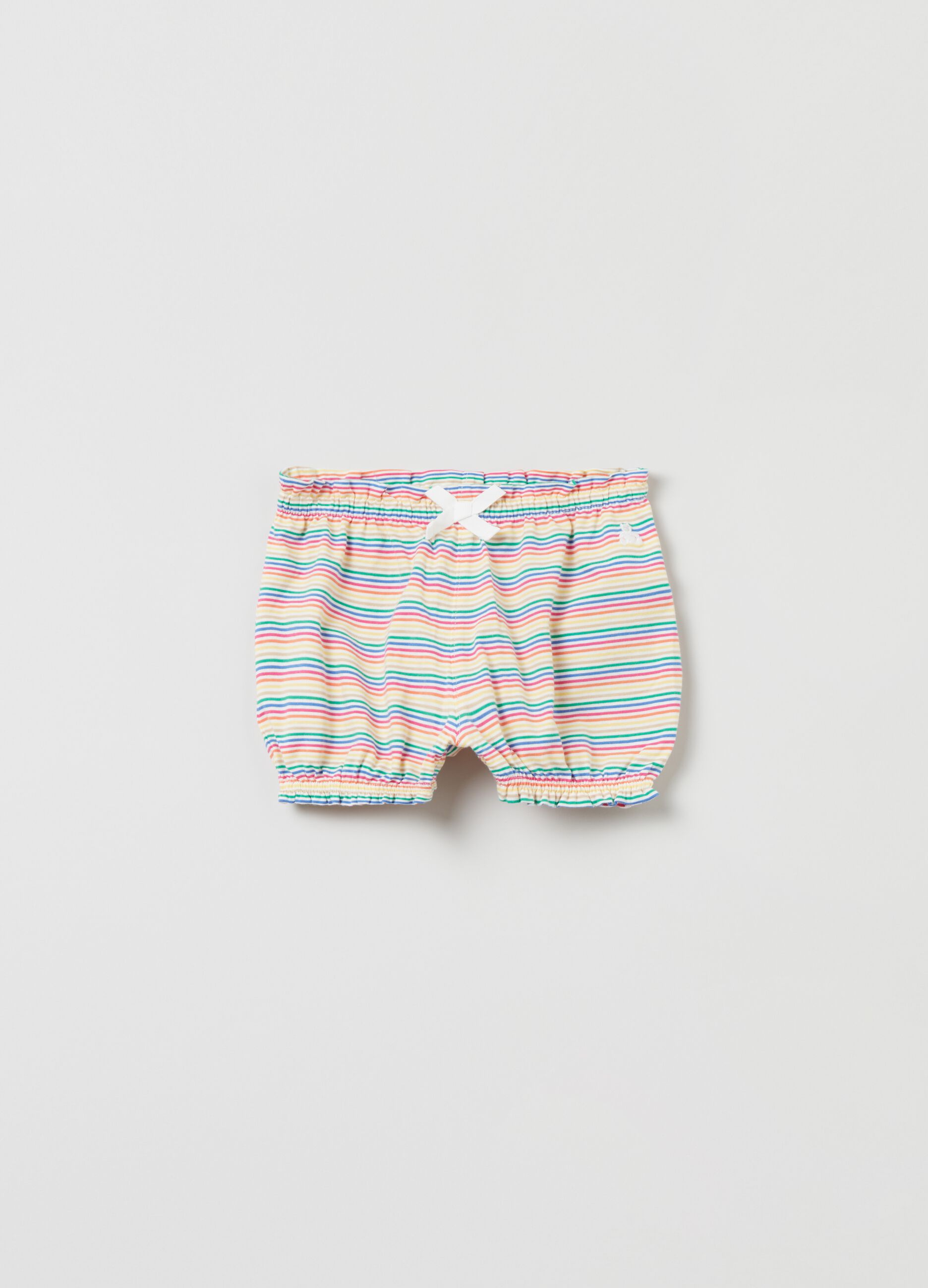 Striped shorts with teddy bear embroidery