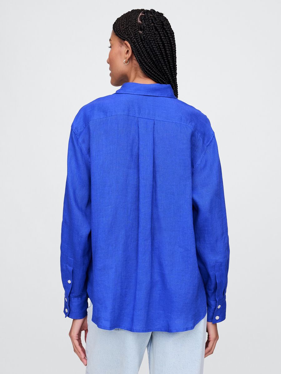 Camicia blu in puro lino Gap Donna_2