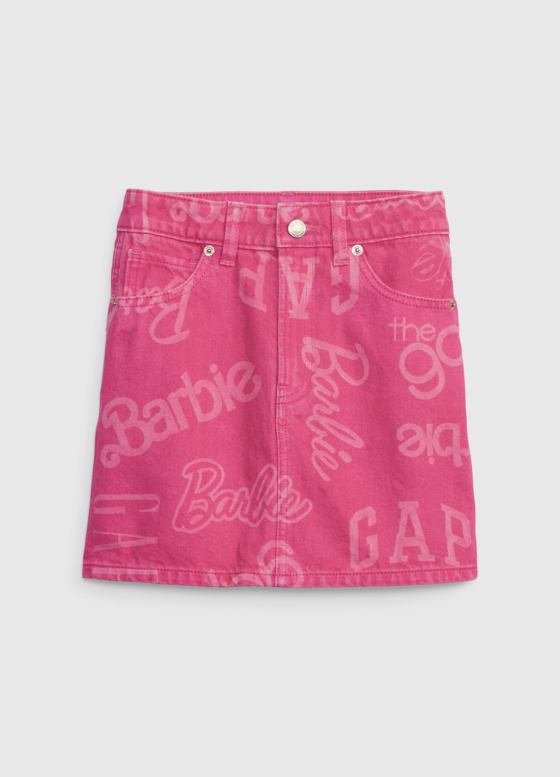 Denim skirt with Barbie™ logo print_1