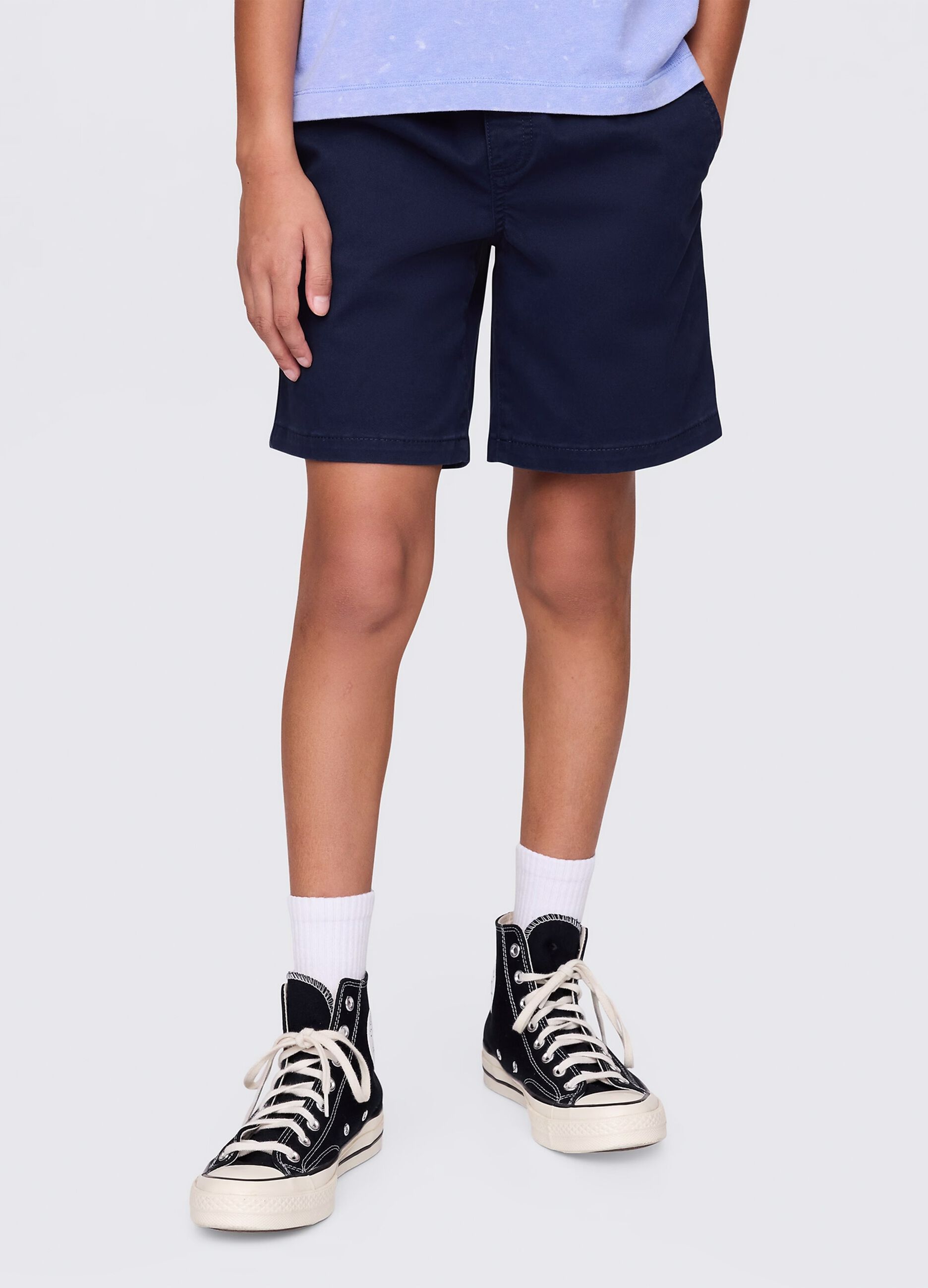 Shorts blu in cotone elasticizzato_1