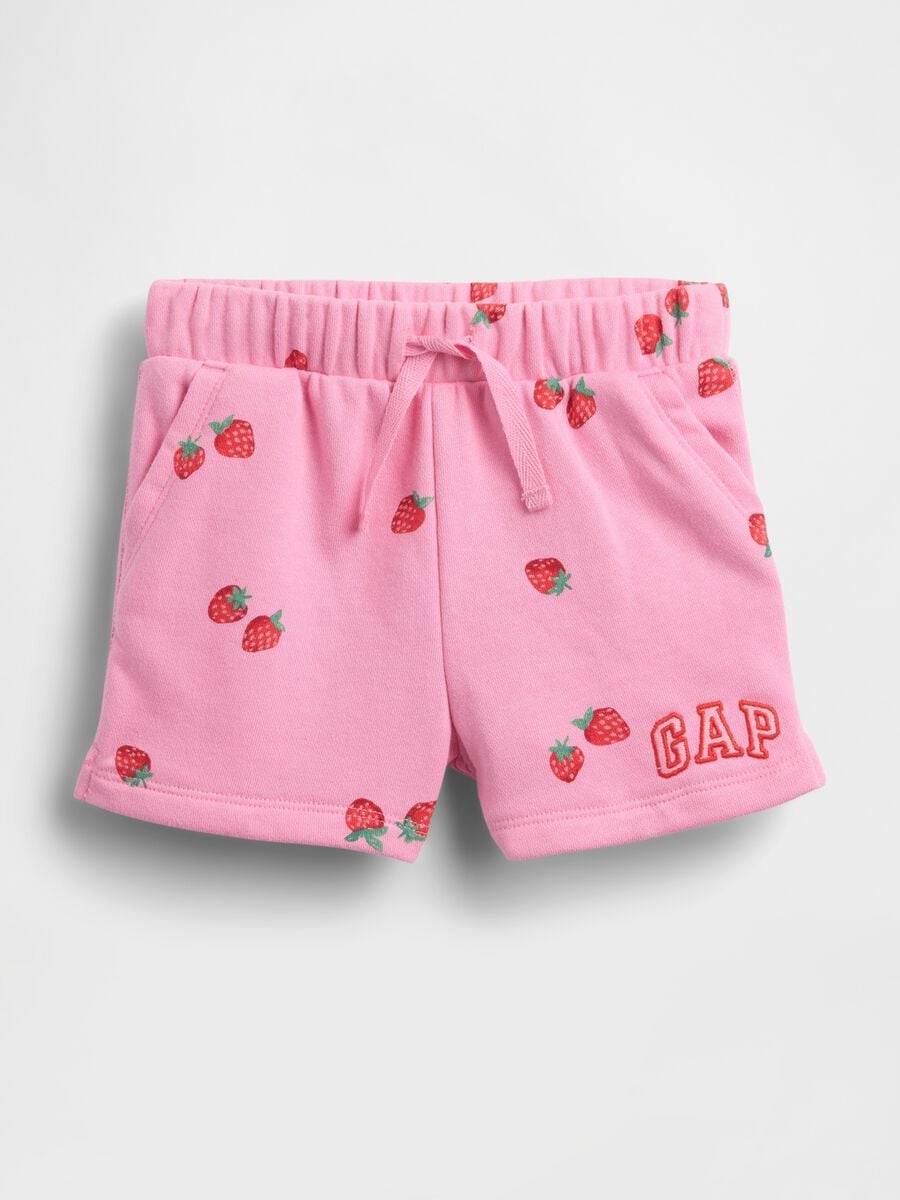 Shorts in misto cotone con logo GAP e stampa fragole Bimba_0