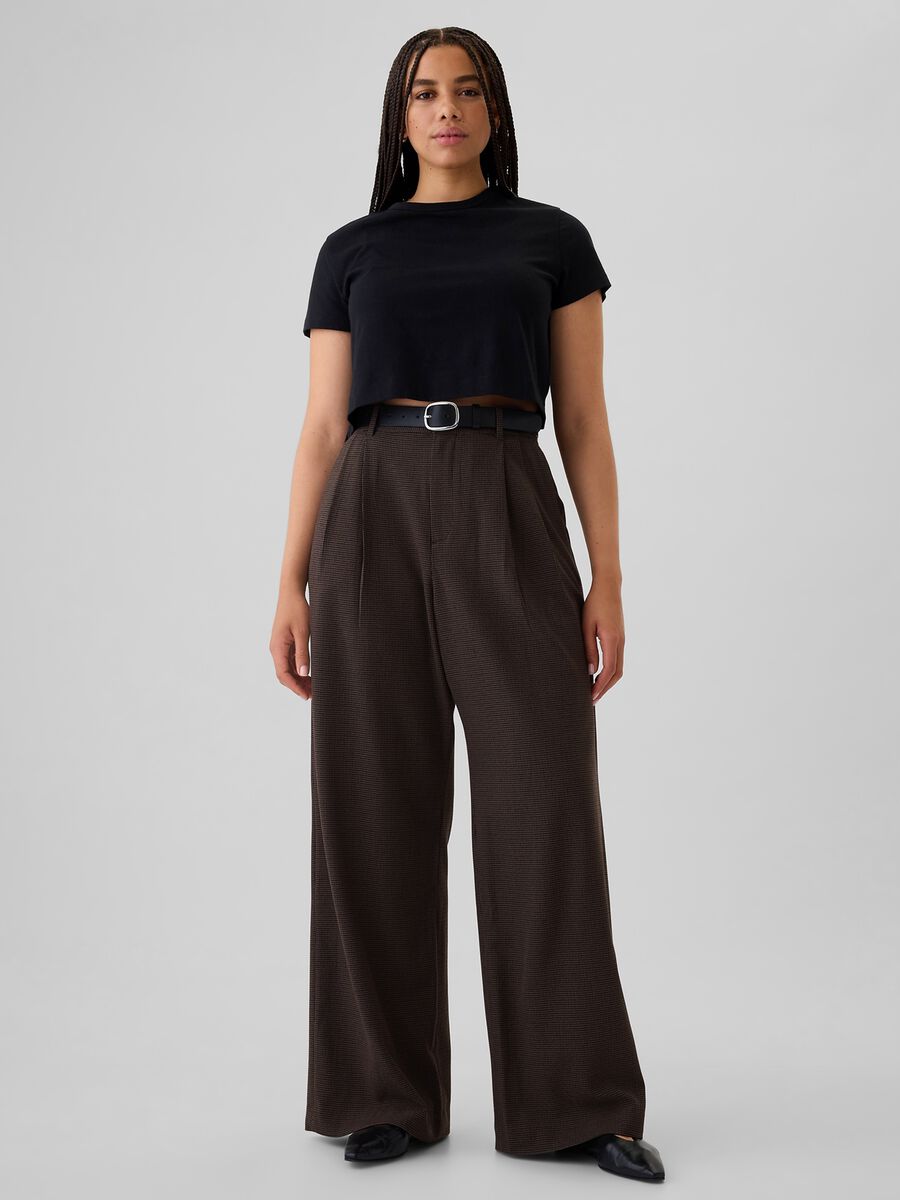 Pantalone pied de poule a vita alta Donna_4