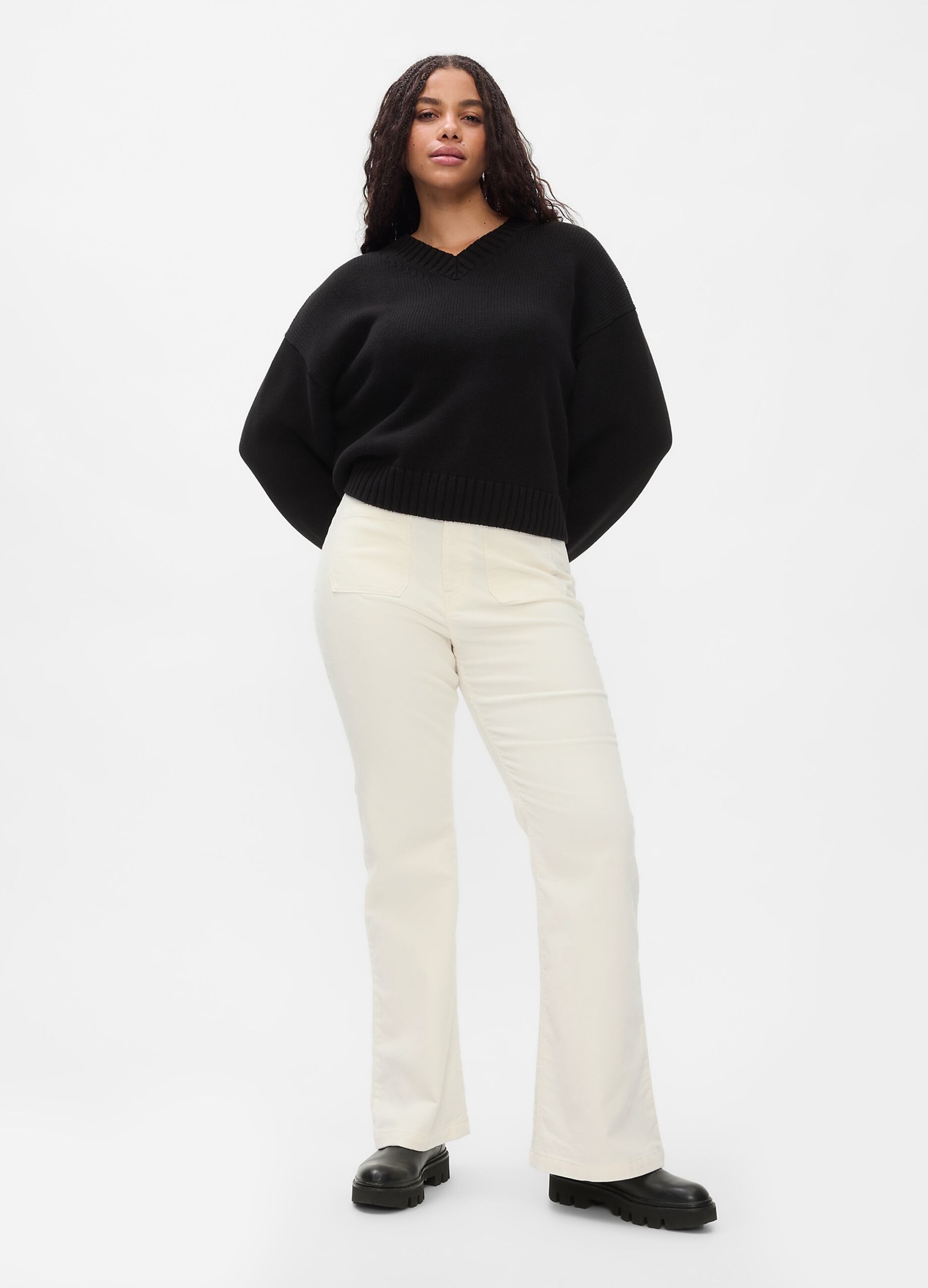 Pantalone flare fit a vita alta in corduroy_5