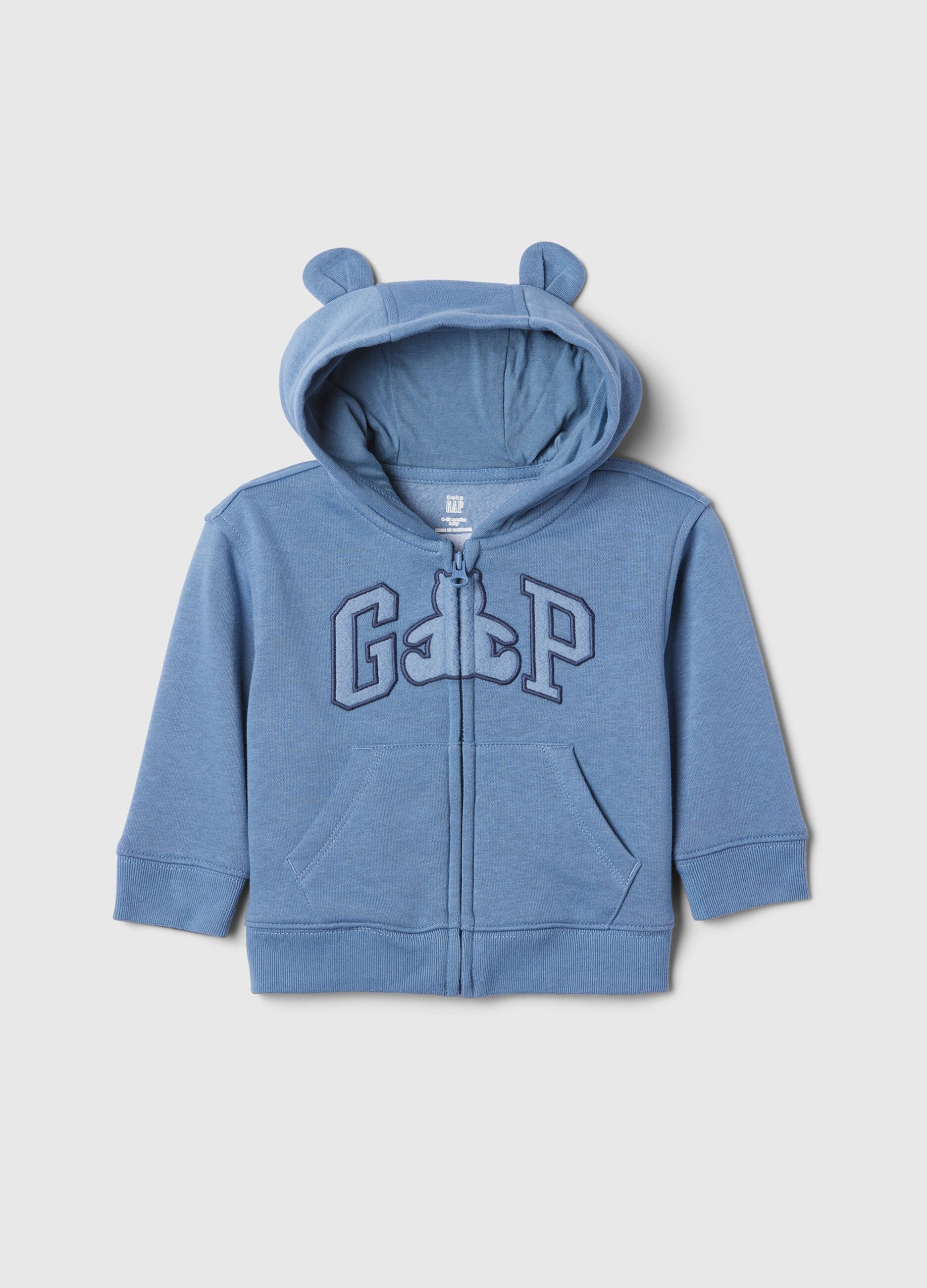 Full-zip con cappuccio ricamo logo e orsetto 