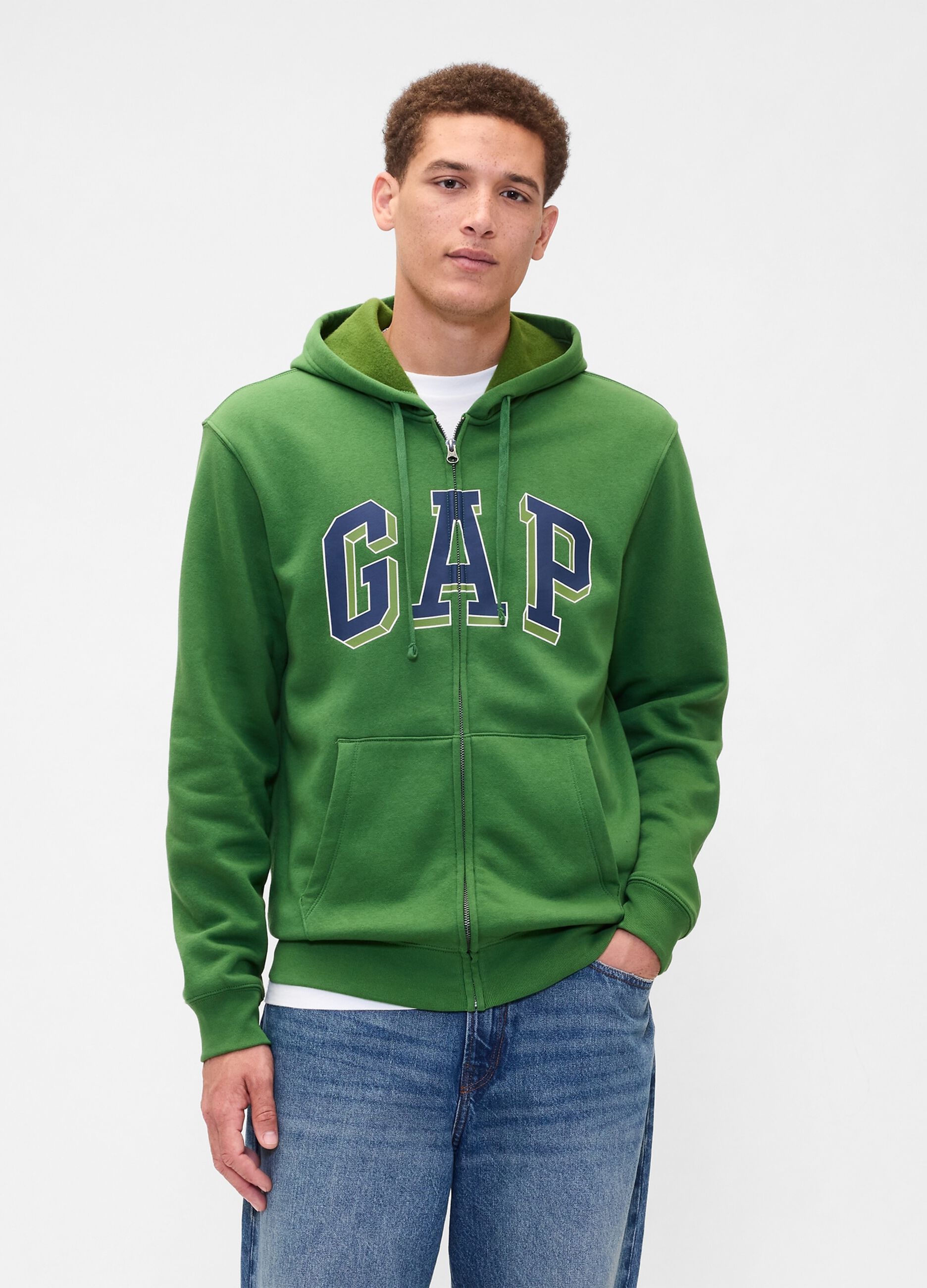 Felpa verde in cotone misto con cappuccio_1