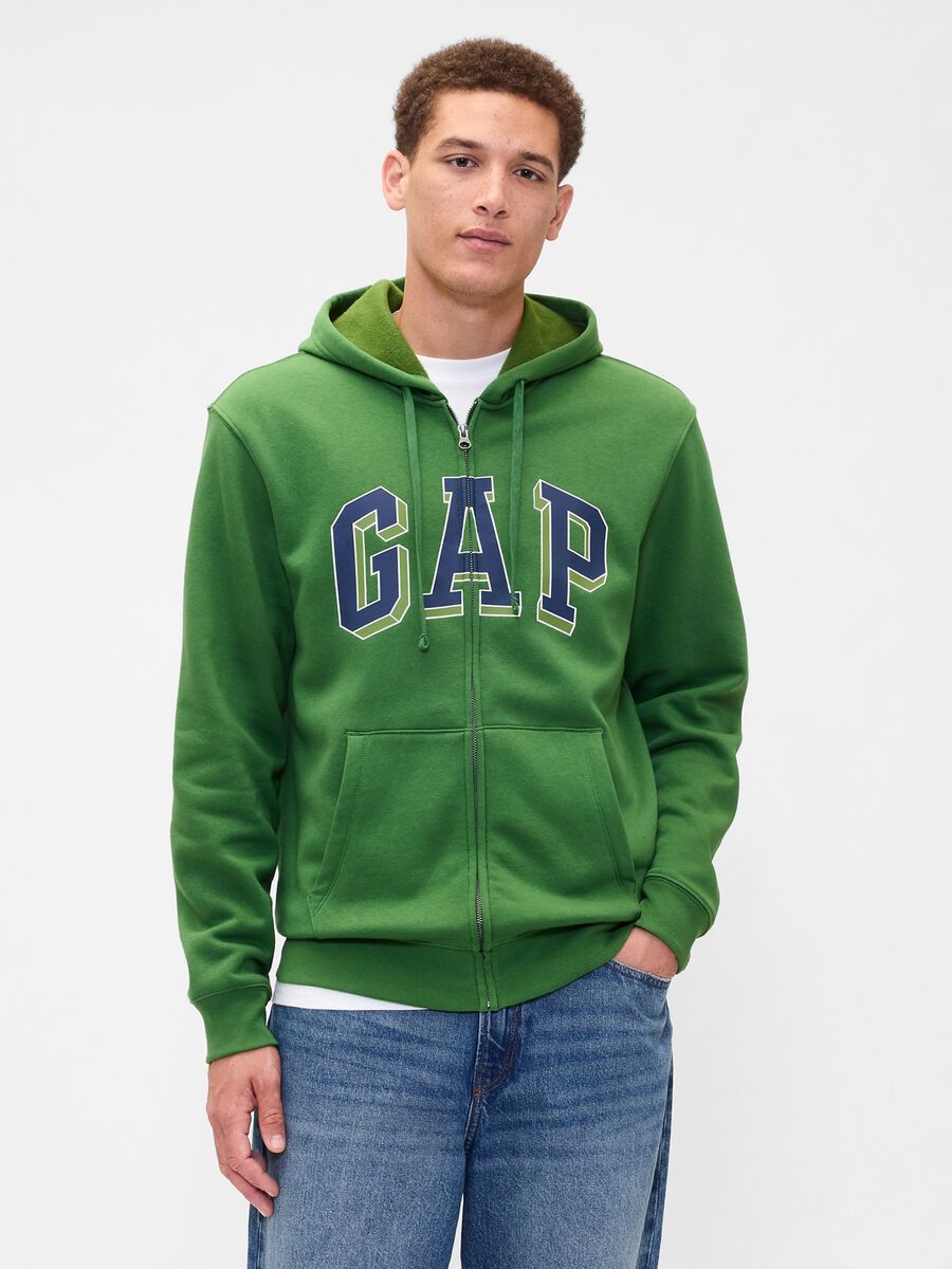 Felpa verde in cotone misto con cappuccio Uomo_1