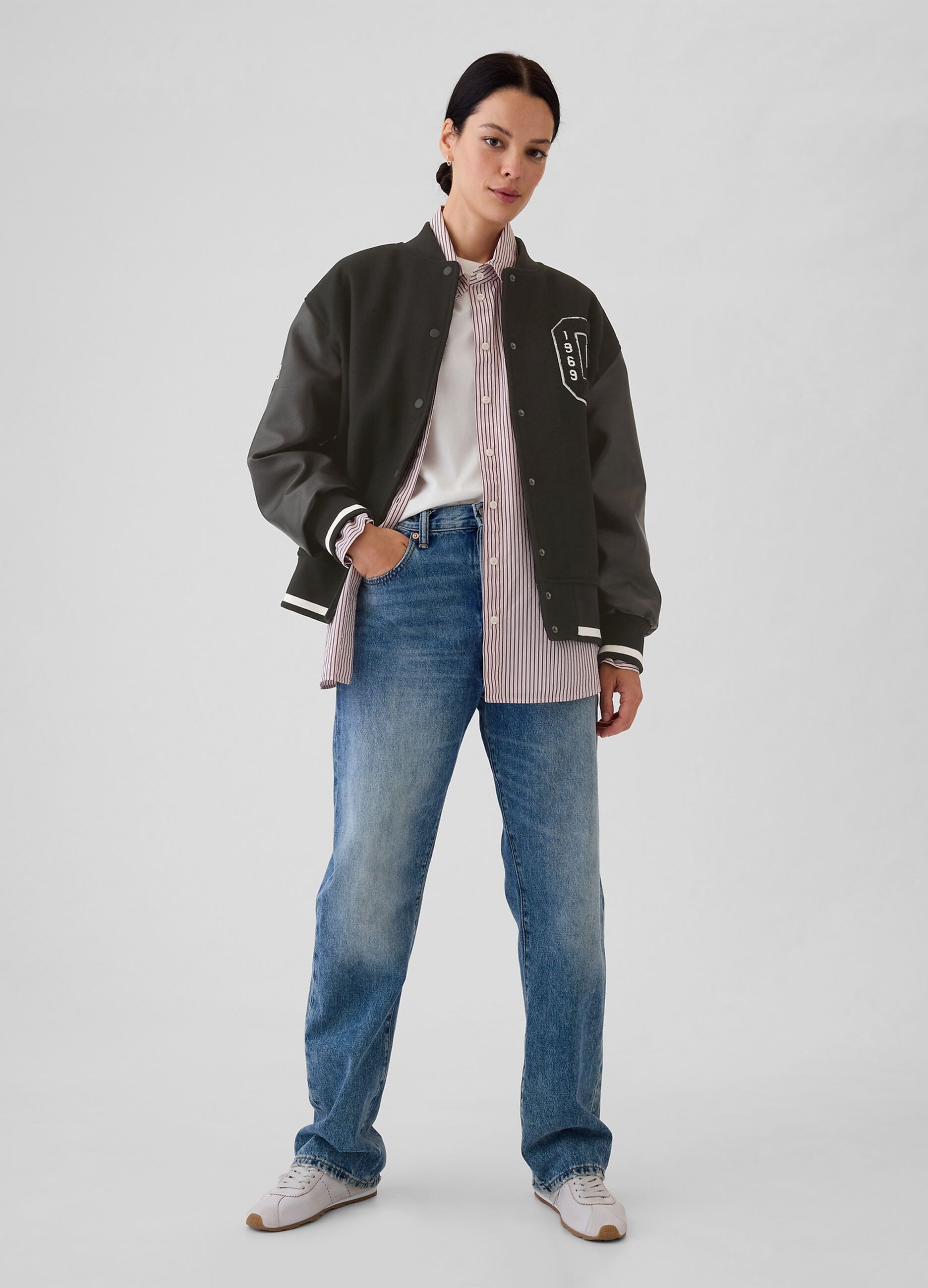 Bomber varsity con maniche effetto lucido_1