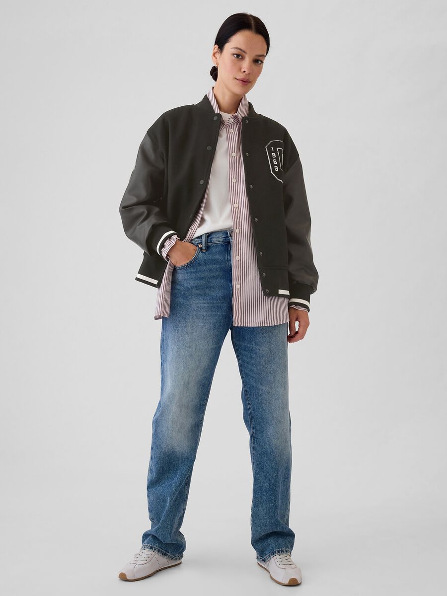 Bomber varsity con maniche effetto lucido Donna_1
