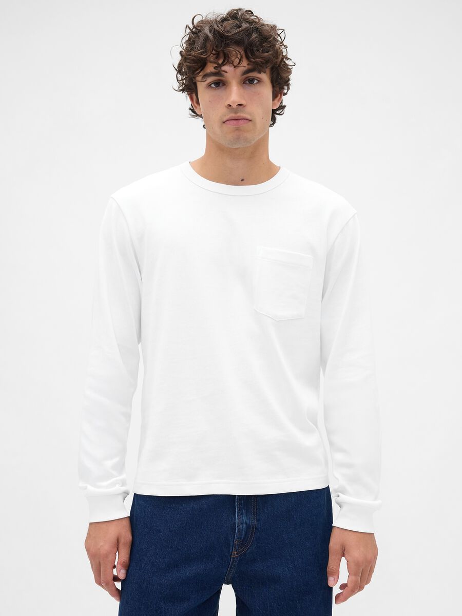 White Cotton Long Sleeve Top Man_0