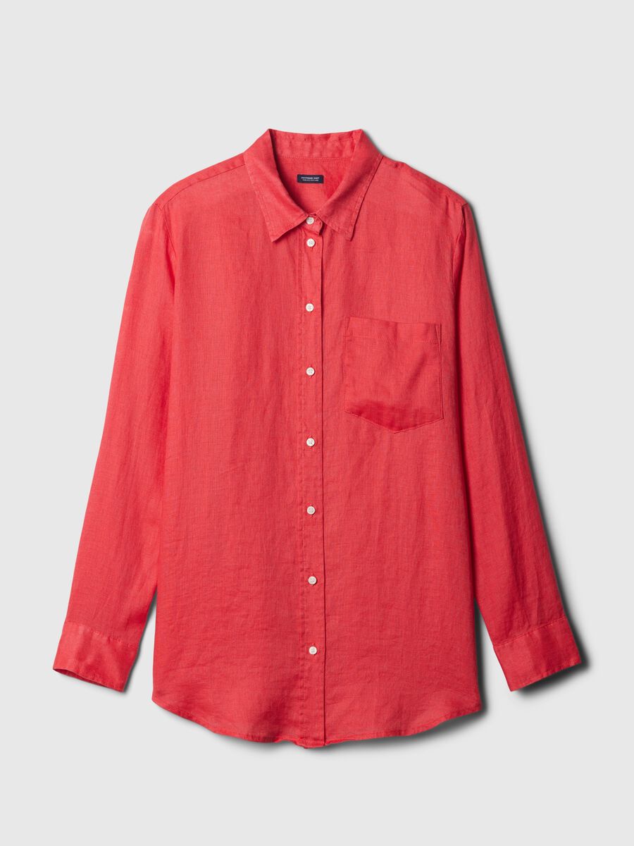 Camicia boyfriend fit in lino con tasca Donna_3