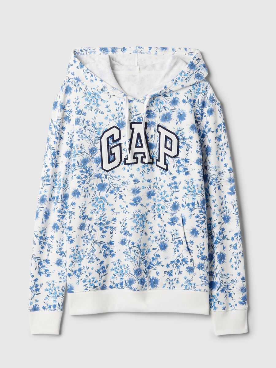 Felpa floreale con cappuccio e ricamo logo Donna_3