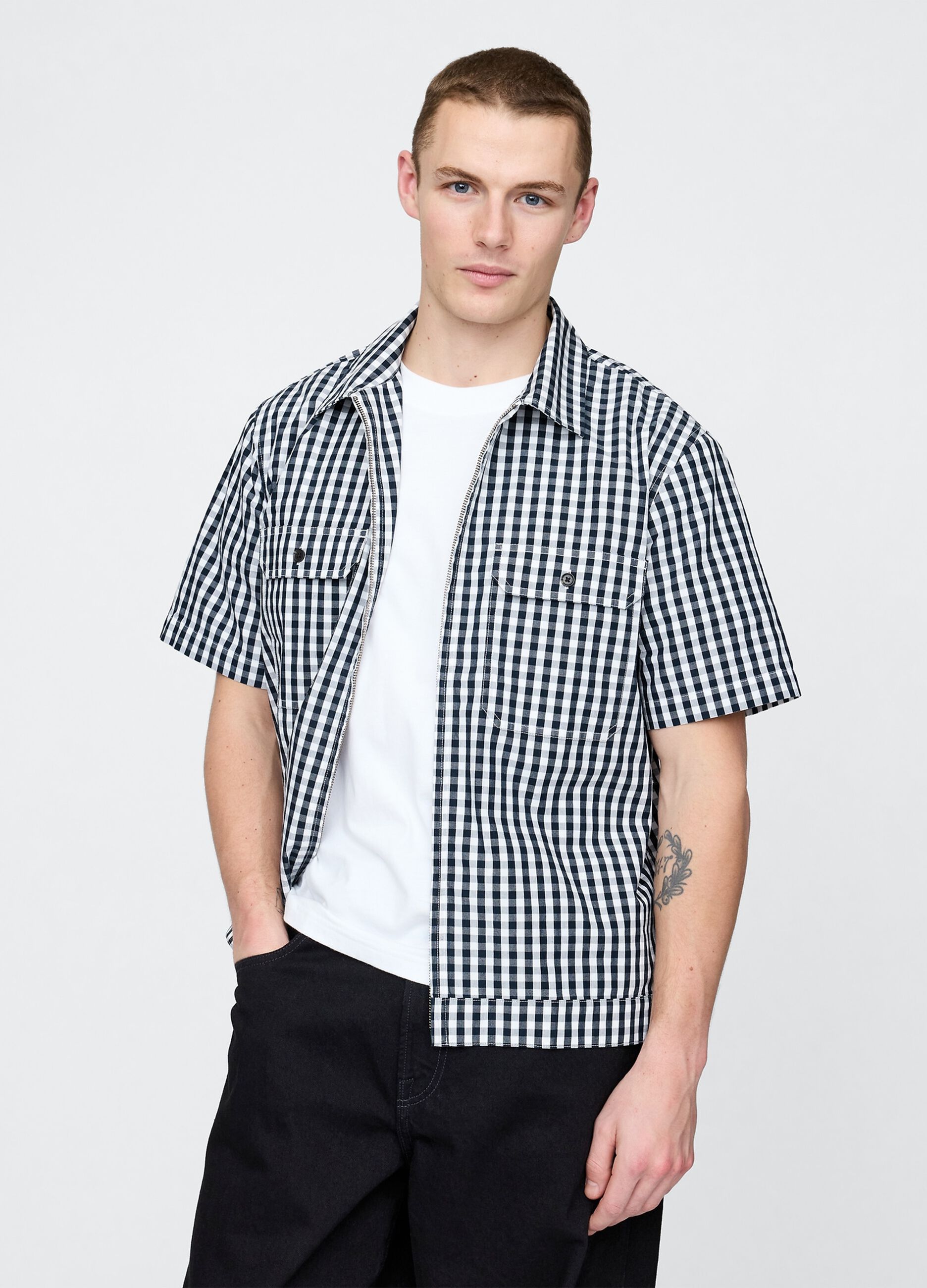 Camicia a quadri blu e bianco a maniche corte