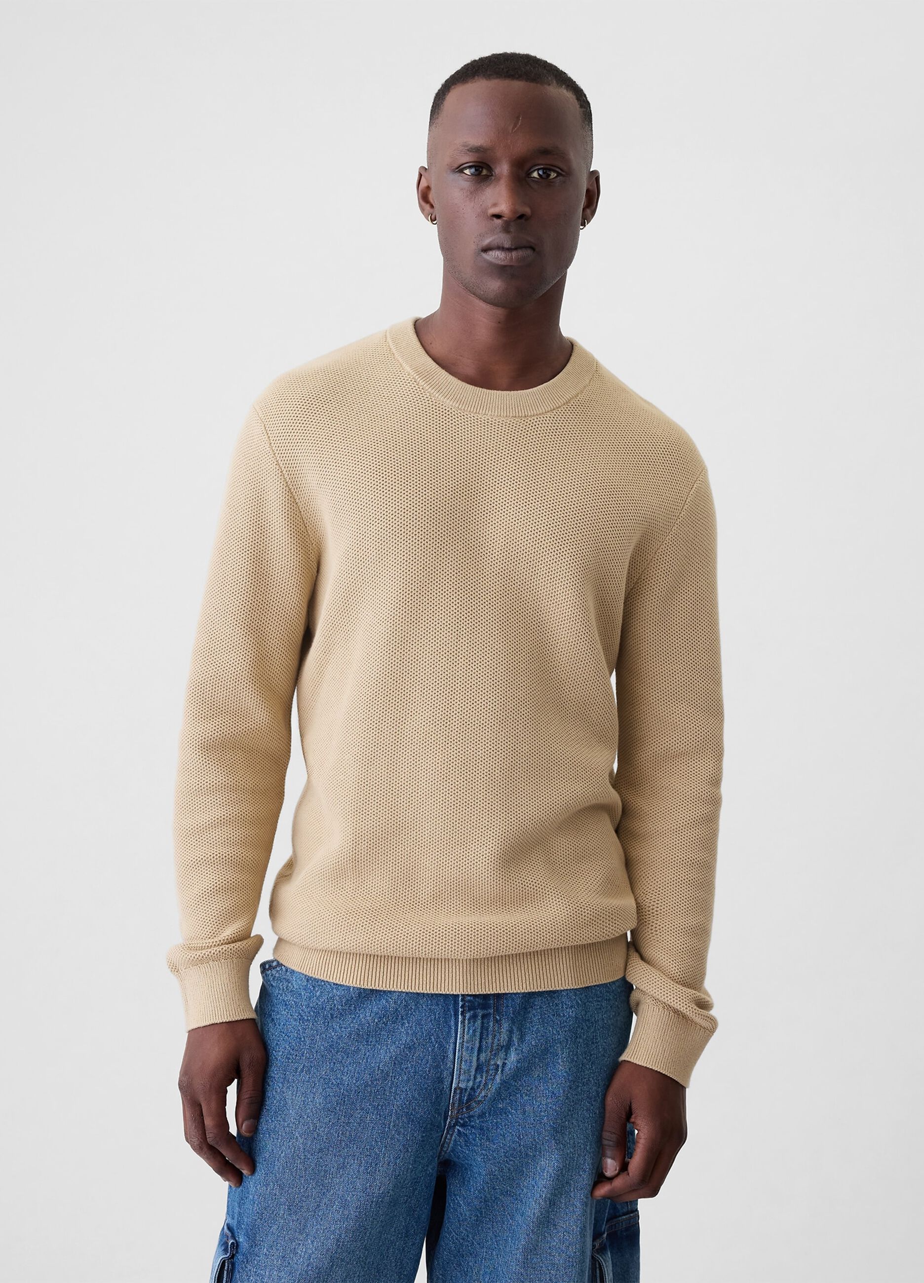 Pullover con micro trama a nido d'ape