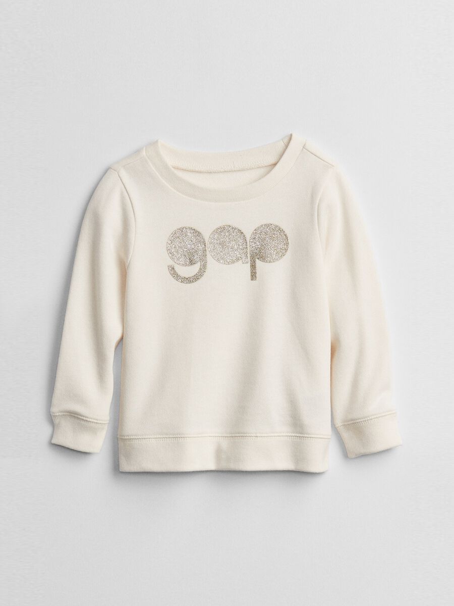 Round neck sweatshirt with glitter logo print Newborn Boy_0