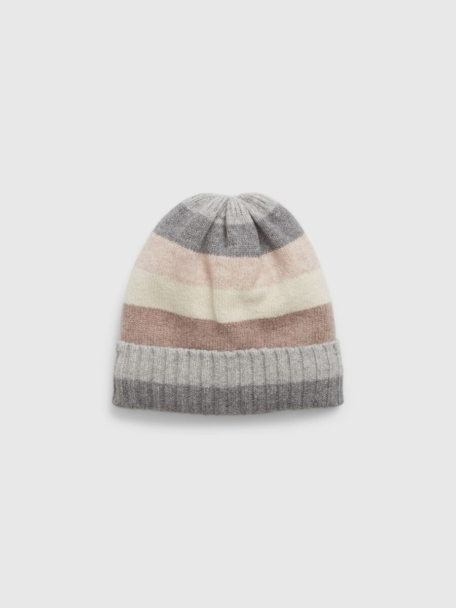 Striped beanie hat with fold_0