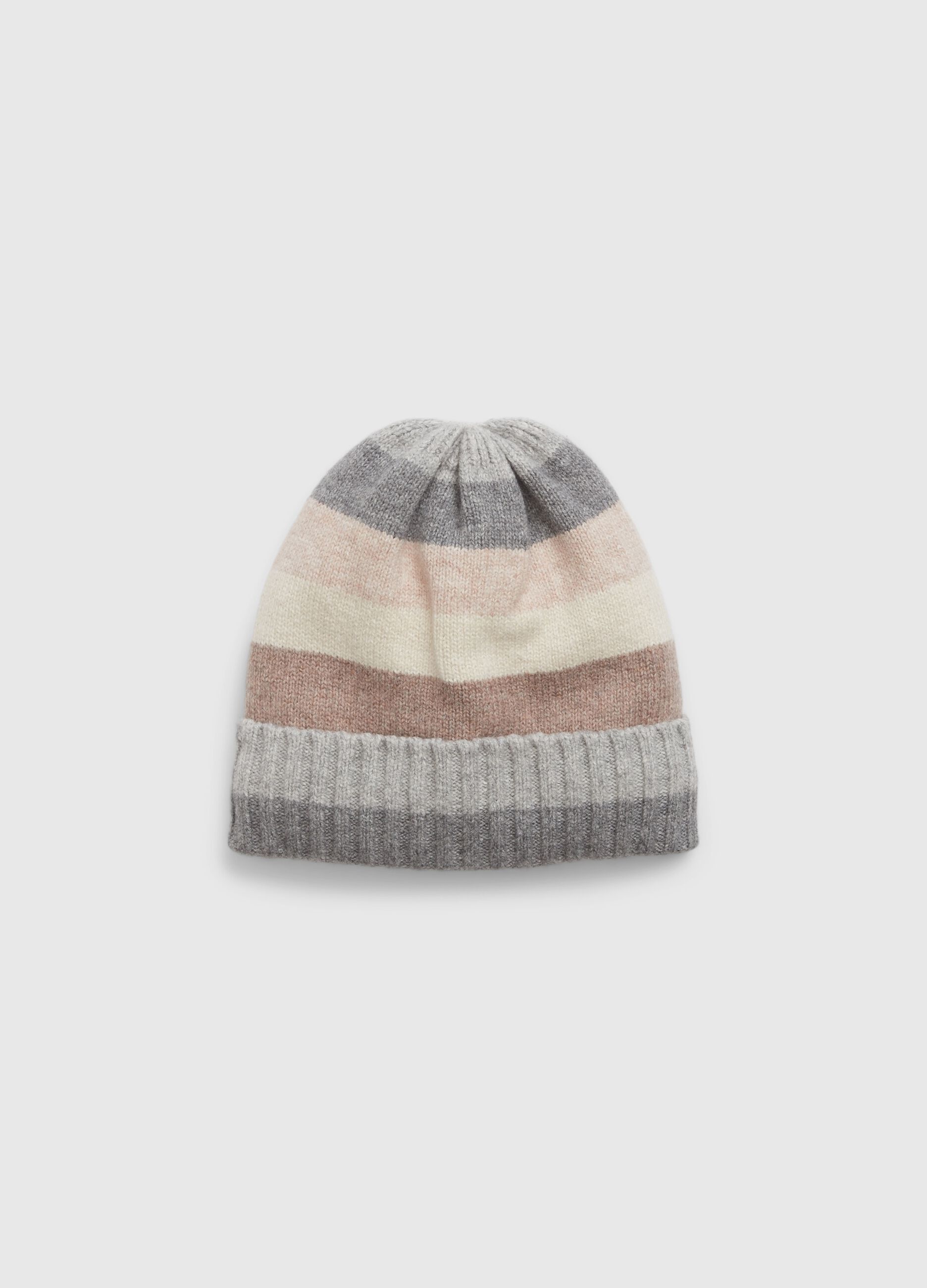 Striped beanie hat with fold