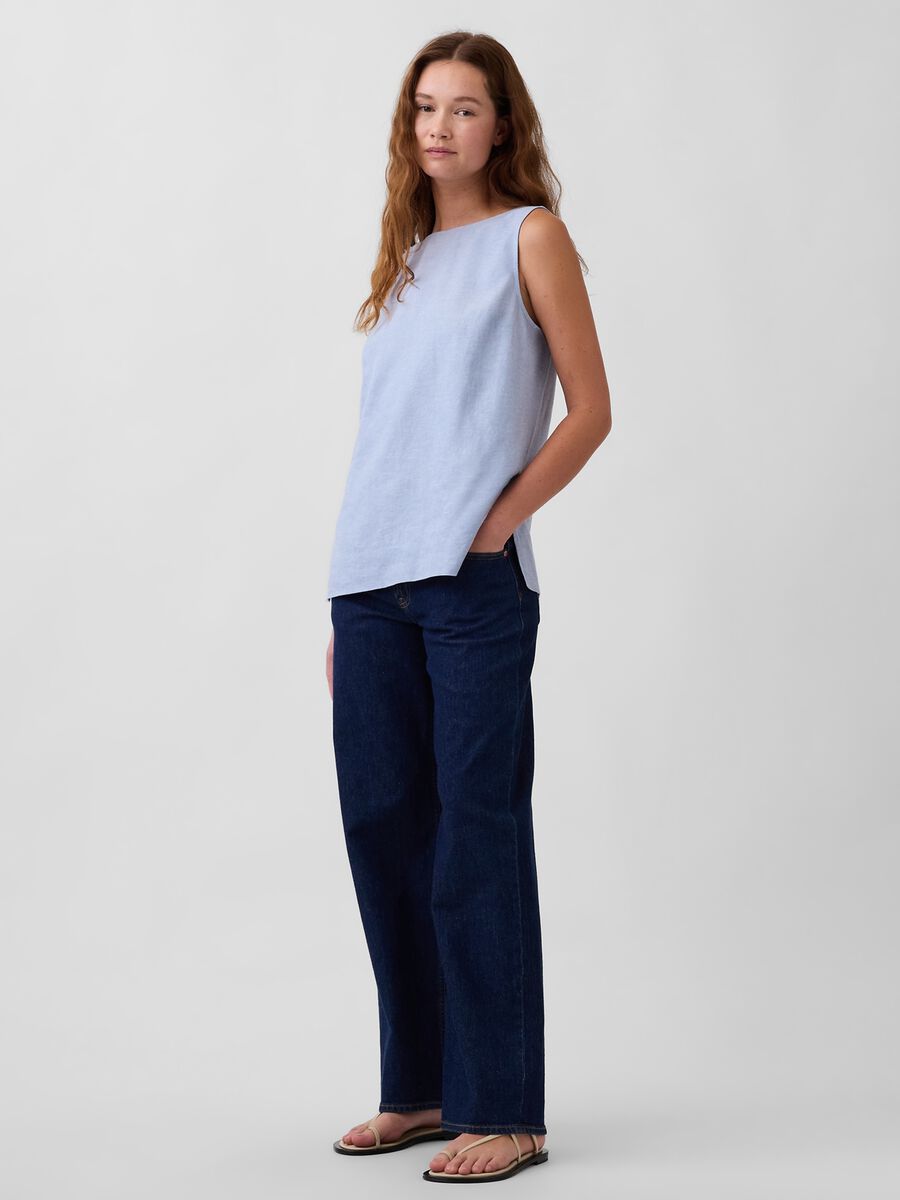Top smanicato in misto lino Donna_4