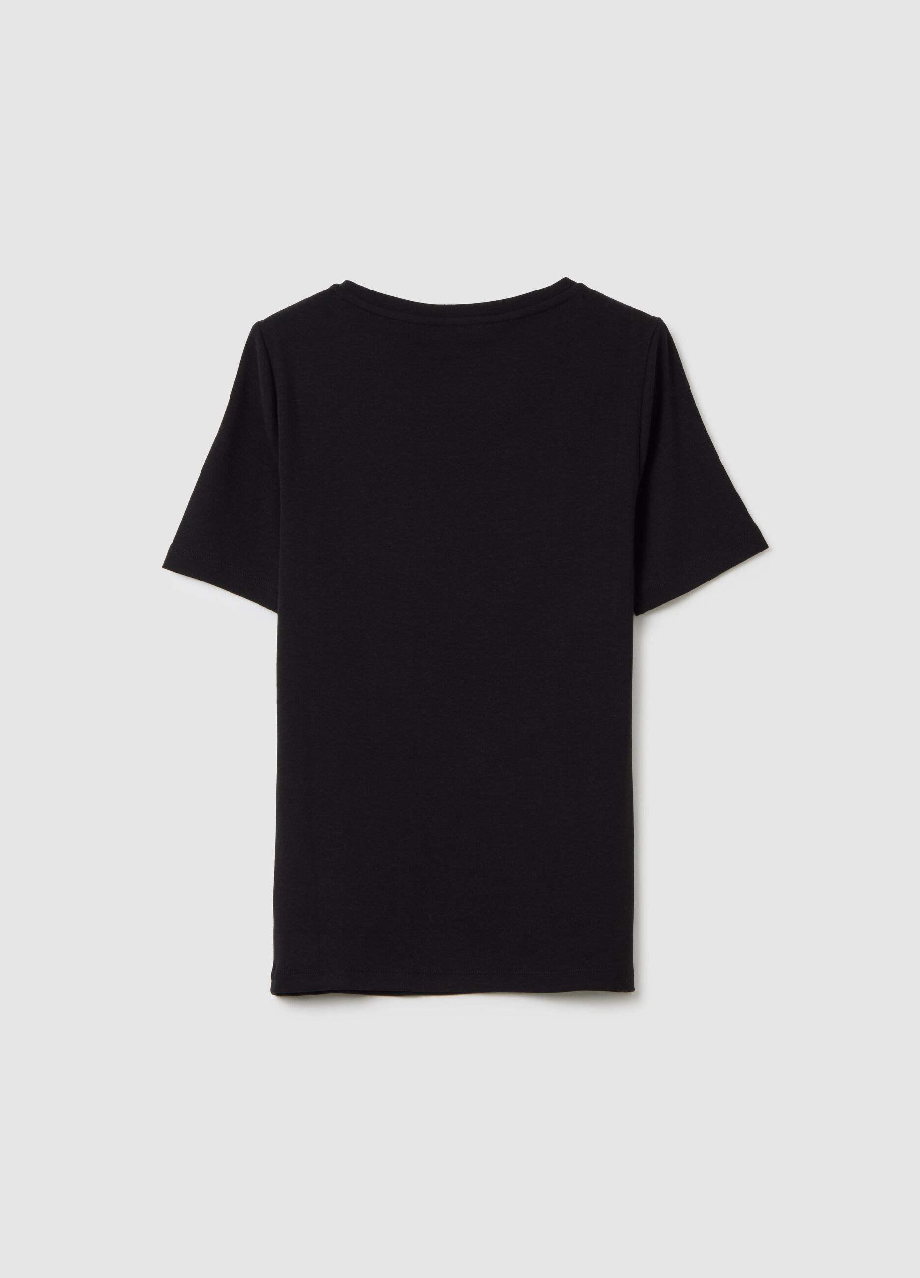 T-shirt girocollo in cotone e viscosa stretch