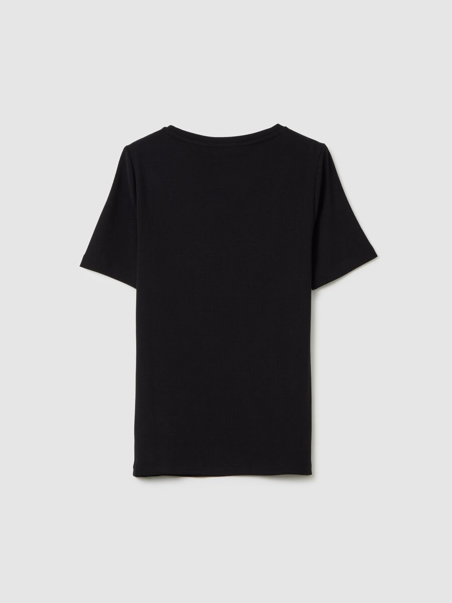 T-shirt girocollo in cotone e viscosa stretch Donna_3