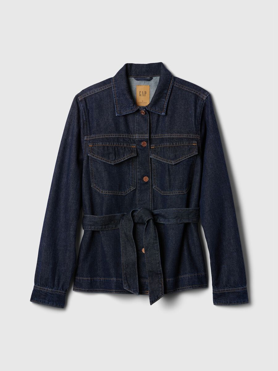 Giacca corta in denim con cintura Donna_4