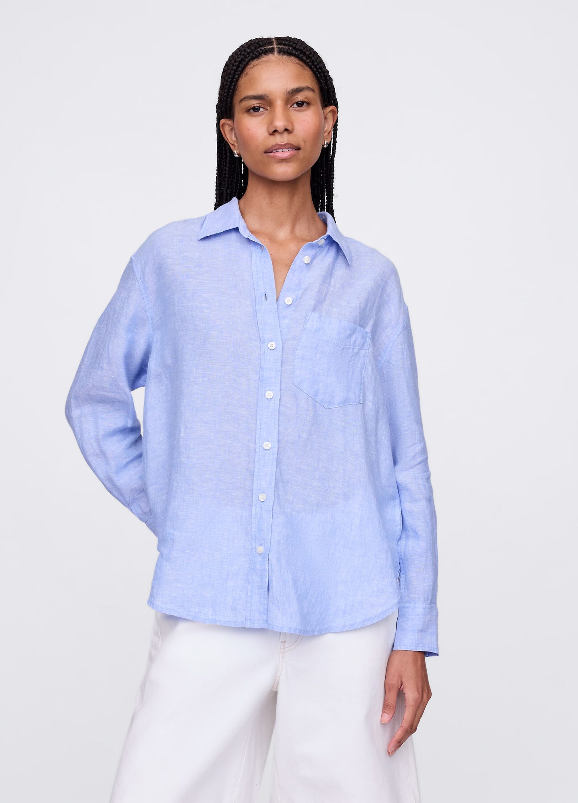 Camicia azzurra ampia in puro lino